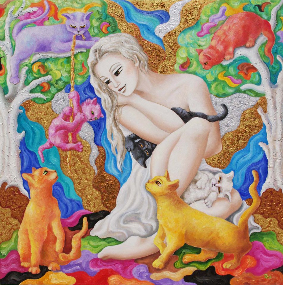 Woman with Cats